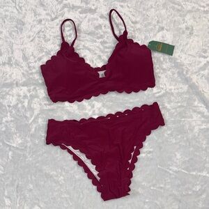 Mido Scalloped Bikini Set in Deep Wine Red